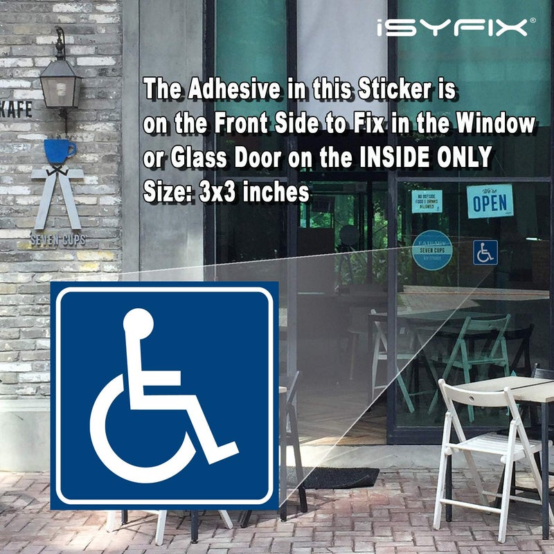 iSYFIX ملصقات علامات الإعاقة iSYFIX - عبوة 4، 3x3 بوصة - فينيل لاصق أمامي ممتاز للتطبيق داخل النافذة أو الباب الزجاجي، علامة كرسي متحرك، ملصق إعاقة - Image 4